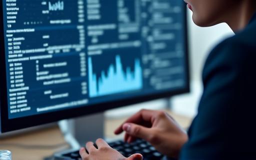 Eine Person analysiert Daten auf einem Bildschirm