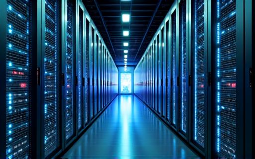 Serverraum mit leuchtenden Datenströmen