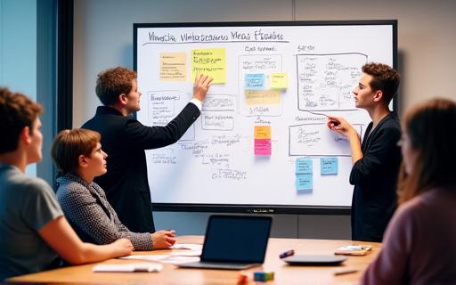 Ein Team in einem Workshop an einem Whiteboard